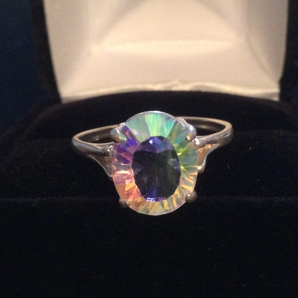 Unusual Aqua Aura Mystic Topaz Ring - Picture 1 of 13